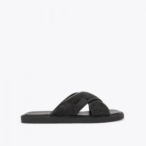 Kurt Geiger Owen Raffia Sandal Negrii | SNOBTP-968